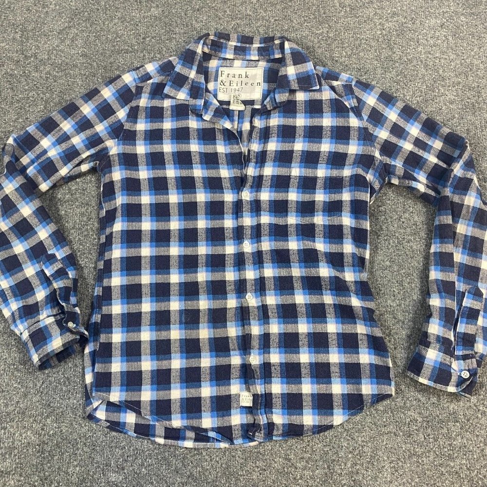 Frank & Eileen Barry Shirt S Blue Plaid Cotton USA Made